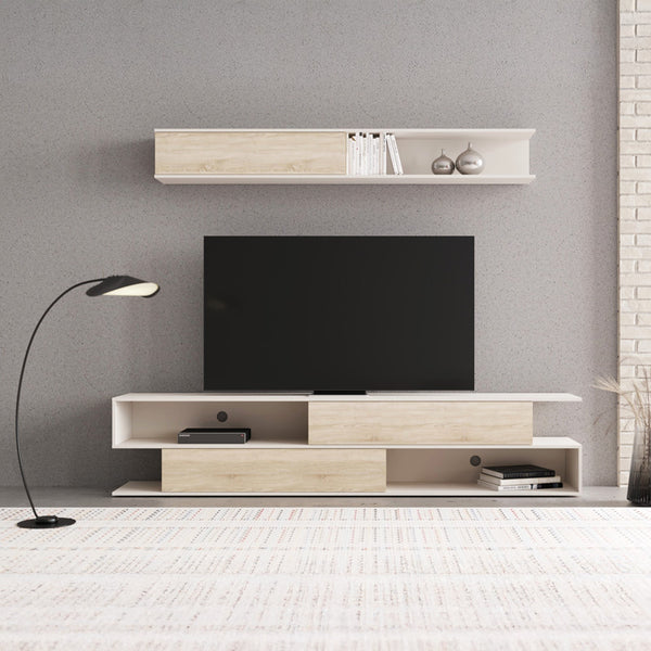 Set mobilier living cu spatiu de depozitare Brick, Lemn, Sonoma-Crem, 240x40x51 cm