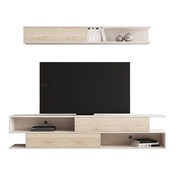 Set mobilier living cu spatiu de depozitare Brick, Lemn, Sonoma-Crem, 240x40x51 cm
