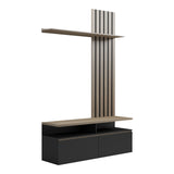 Set mobilier living cu spatiu de depozitare Perlento, Lemn, Negru și Sonoma, 140x41x220 cm