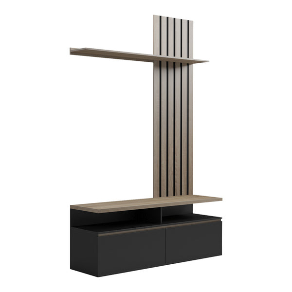 Set mobilier living cu spatiu de depozitare Perlento, Lemn, Negru și Sonoma, 140x41x220 cm