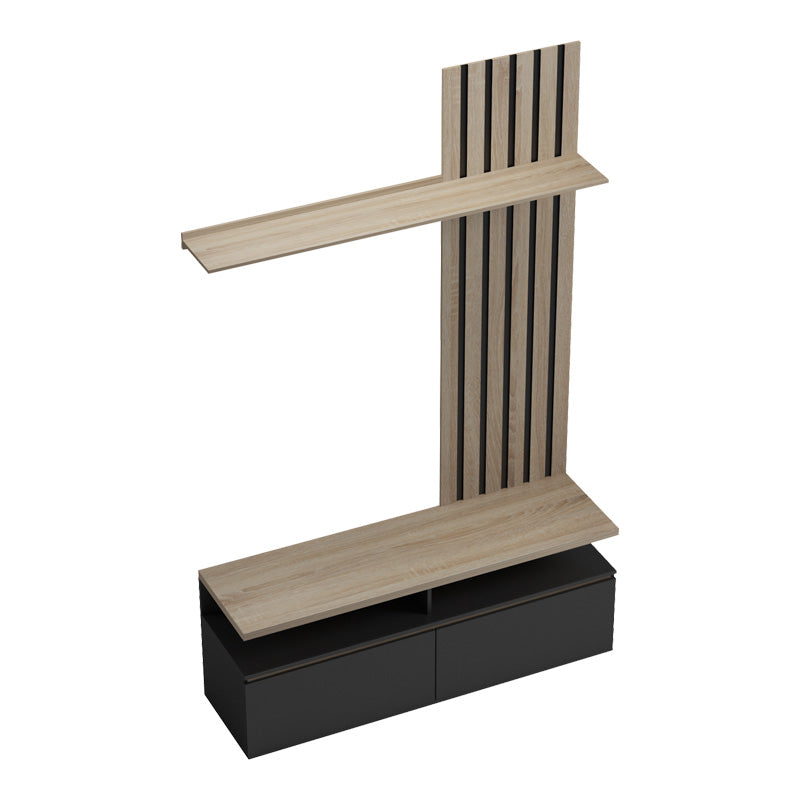 Set mobilier living cu spatiu de depozitare Perlento, Lemn, Negru și Sonoma, 140x41x220 cm