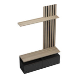 Set mobilier living cu spatiu de depozitare Perlento, Lemn, Negru și Sonoma, 140x41x220 cm