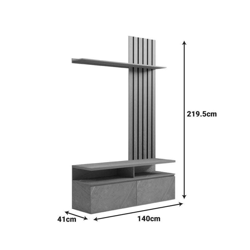 Set mobilier living cu spatiu de depozitare Perlento, Lemn, Negru și Sonoma, 140x41x220 cm