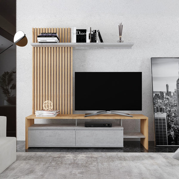 Set mobilier living Neo, functional, Stejar-Gri, 190x40x200 cm