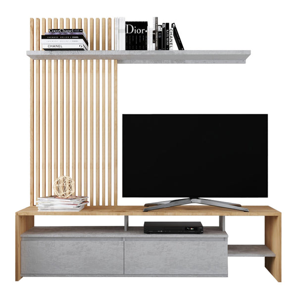 Set mobilier living Neo, functional, Stejar-Gri, 190x40x200 cm