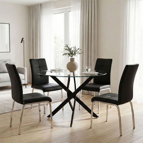Set Mobilier pentru Dining cu Mese din Sticlă Antoro, Sticlă/Metal, Masă, Negru, D100x75 cm