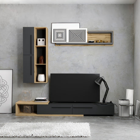 Set mobilier pentru living Calvados, Lemn și metal, Stejar, 200x300 cm