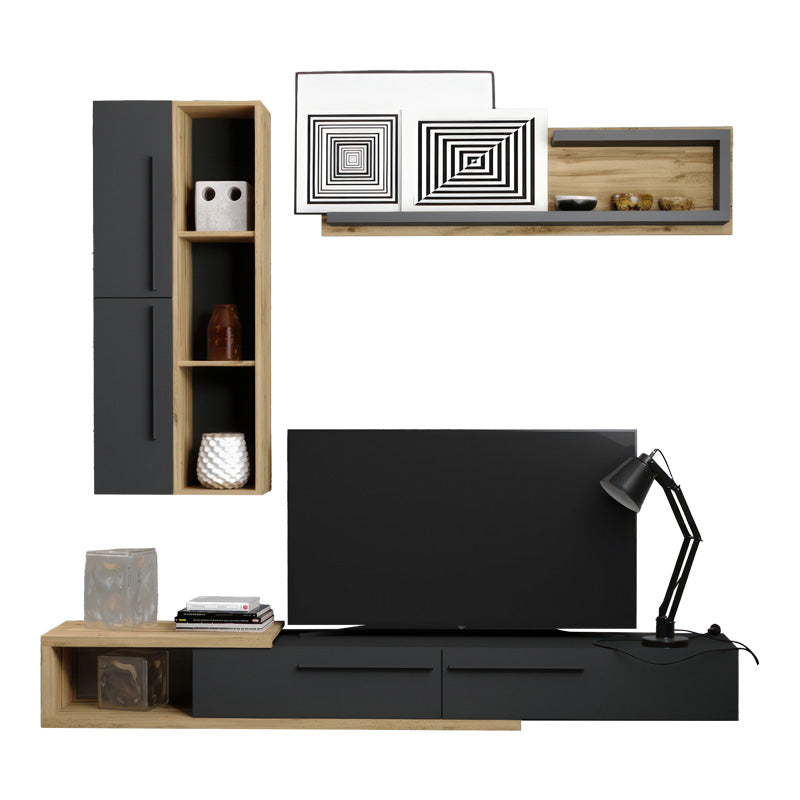 Set mobilier pentru living Calvados, Lemn și metal, Stejar, 200x300 cm