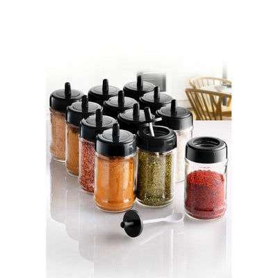 Borcane Set recipiente pentru condimente Kosova, Sticla, 300 ml, 12 bucati, Lingura, Transparent