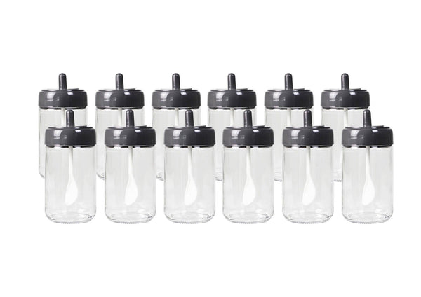 Set recipiente pentru condimente Kosova, Sticla, 300 ml, 12 bucati, Lingura, Transparent, 23x31x13 cm