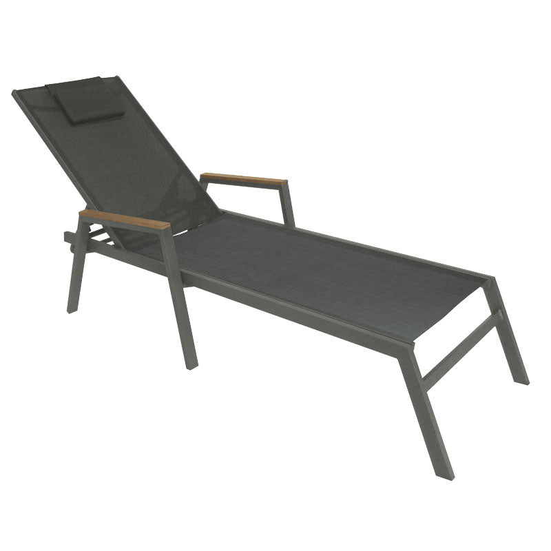 Sezlong cu brate Koby aluminiu-textilena, antracit, 200x66x34 cm
