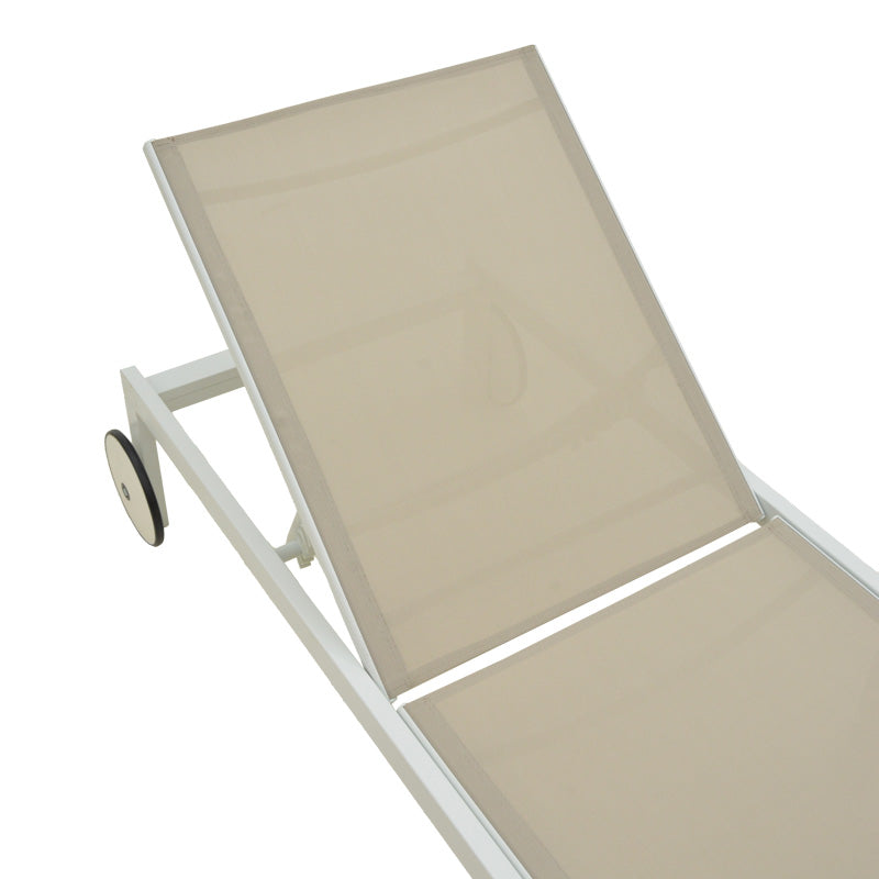 Șezlong Mailo, Aluminiu alb și Textilena, Bej, 71x206x30 cm - Alb