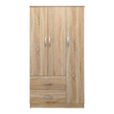 Dulap cu 3 uși și 2 sertare Athos, Lemn, Alb, 90x42x180 cm - Stejar