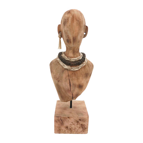 Statueta Ebia bust din lemn de mango si metal, Natural, 17x12x44 cm