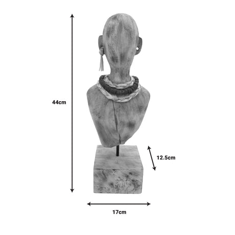 Statueta Ebia bust din lemn de mango si metal, Natural, 17x12x44 cm