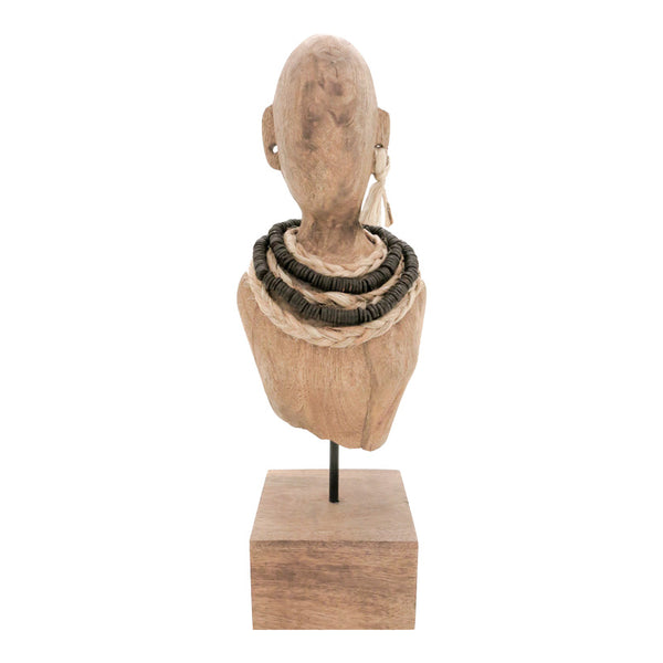 Statueta Ebia bust lemn de mango metal, nuc, 17x12x44 cm