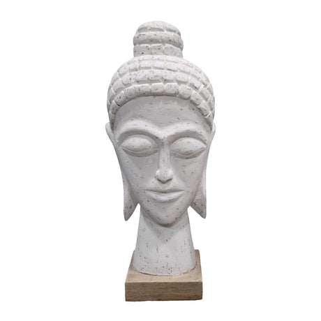 Statueta Wevi bust Buddha alb lemn mango, 17x11x41 cm
