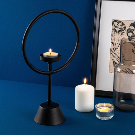 Suport lumânare decorativ Cairos, Negru, 18.5x30x9 cm