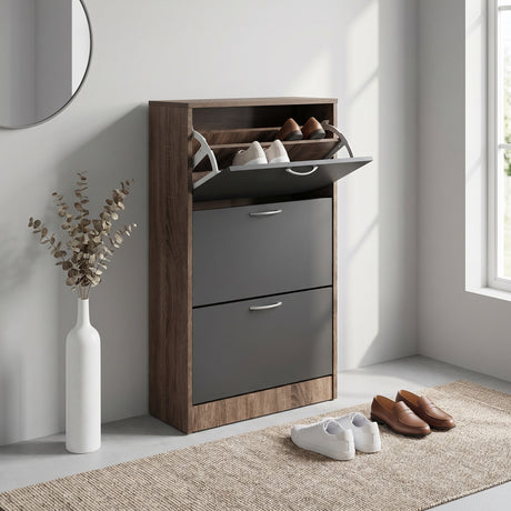 Suport pantofi cu functie depozitare Savaz, lemn stejar-antracit, 60x24x114 cm