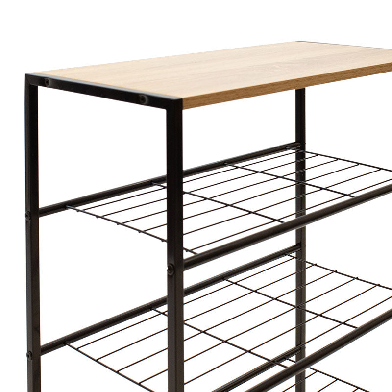 Suport Pantofi Ramon 12 Perechi Stejar Modern Cu Cadru metalic, Negru, 63x30x83 cm