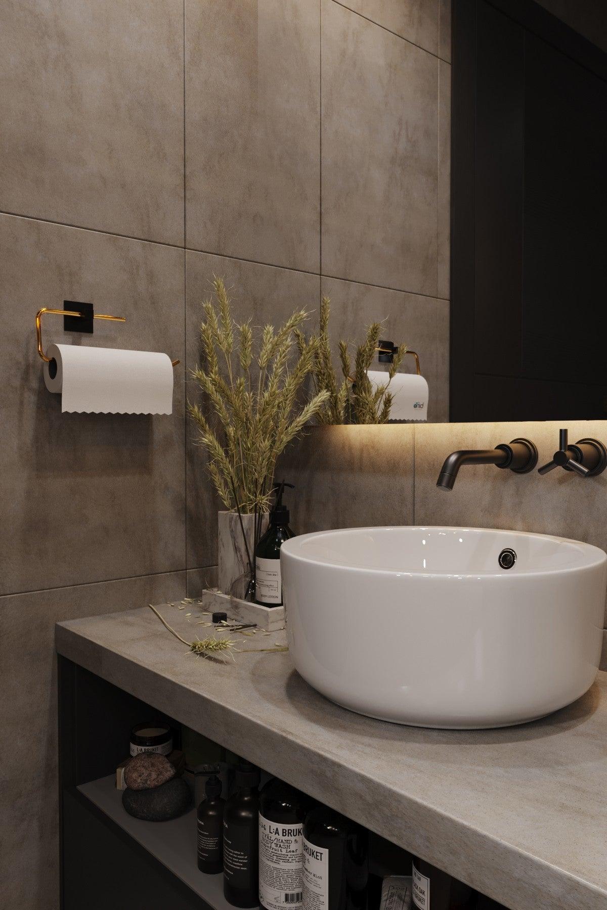 Suport pentru prosop de hârtie Paper Towel Holder Barca, Aur, 5x8x25 cm