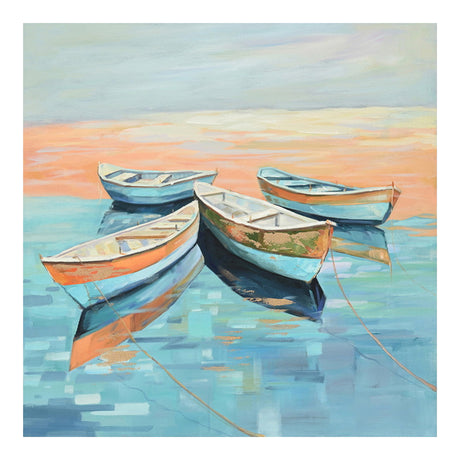 Tablou Canvas cu Barca, Pânza, Multicolor, 100x100 cm