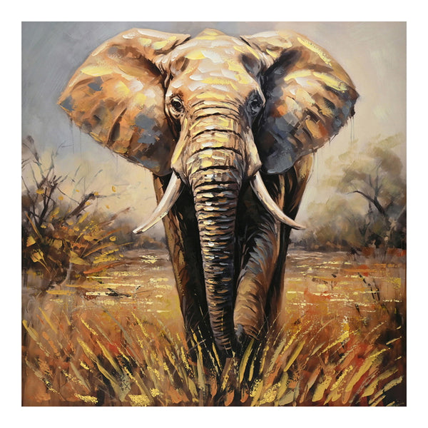 Tablou canvas cu design Elephanti, Multicolor, 100x100 cm