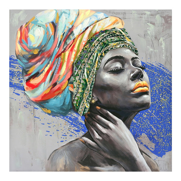 Tablou canvas cu efect 3D Africana, Pânza, Multicolor, 100x100 cm