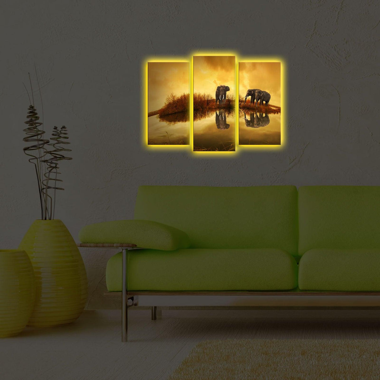 Tablou Canvas cu Led Elefant African, Multicolor, 66 x 45 cm