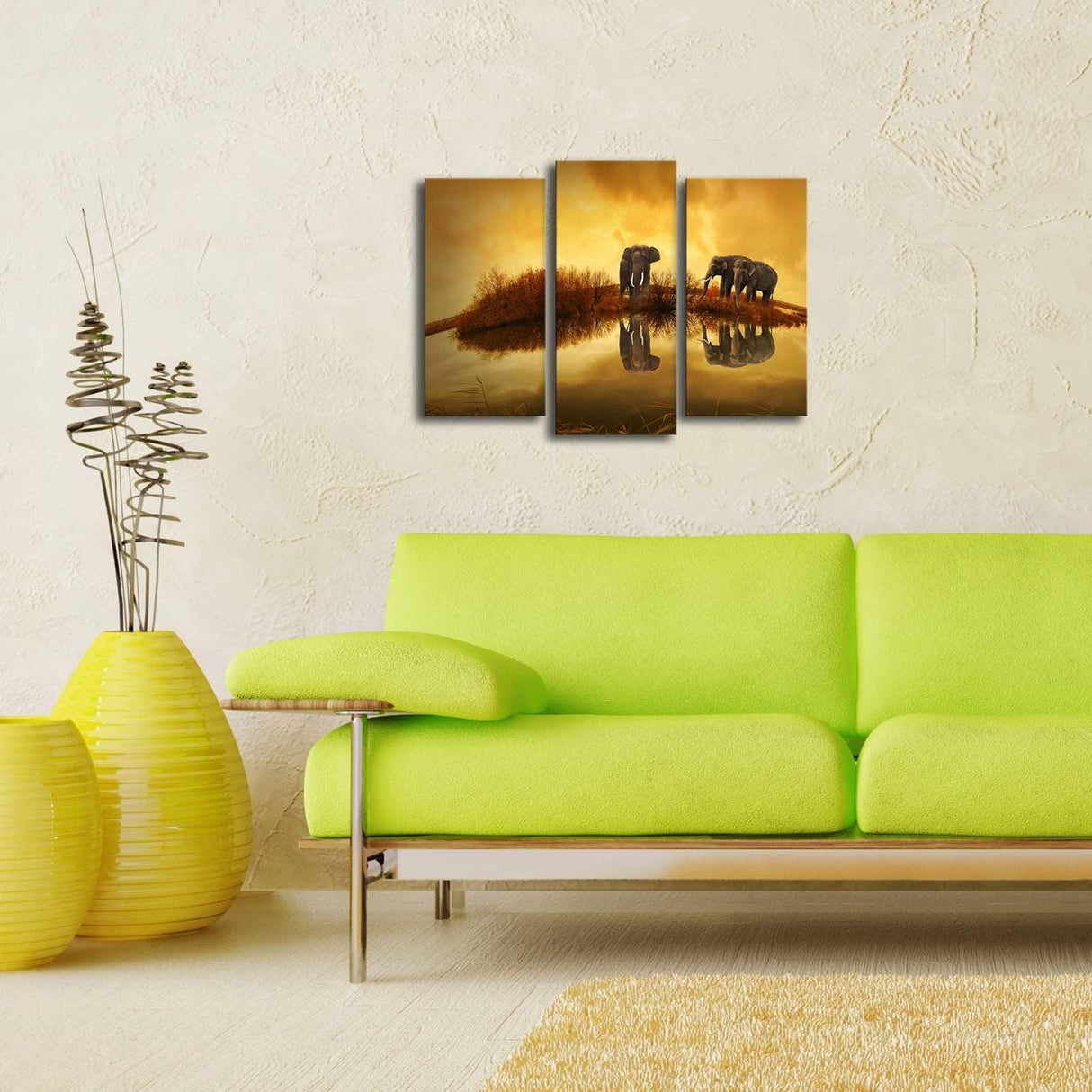 Tablou Canvas cu Led Elefant African, Multicolor, 66 x 45 cm