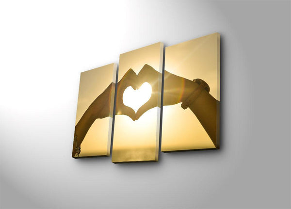 Tablou Canvas cu Led Hand Heart, Multicolor, 66x45 cm