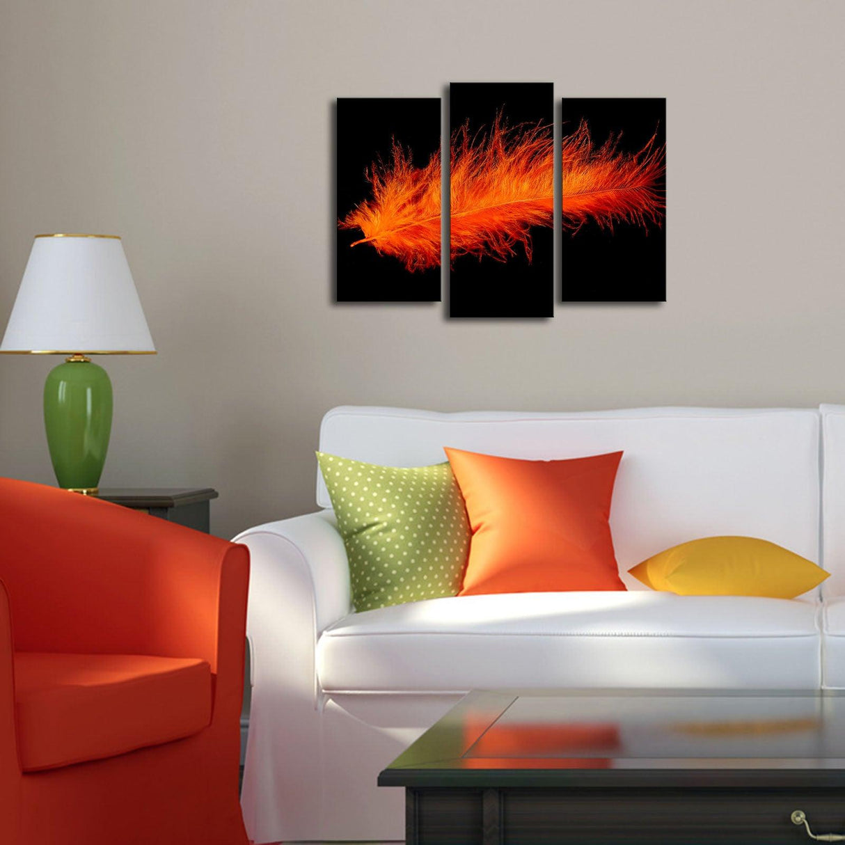 Tablou Canvas cu Led Pana Rosu, Multicolor, 66 x 45 cm