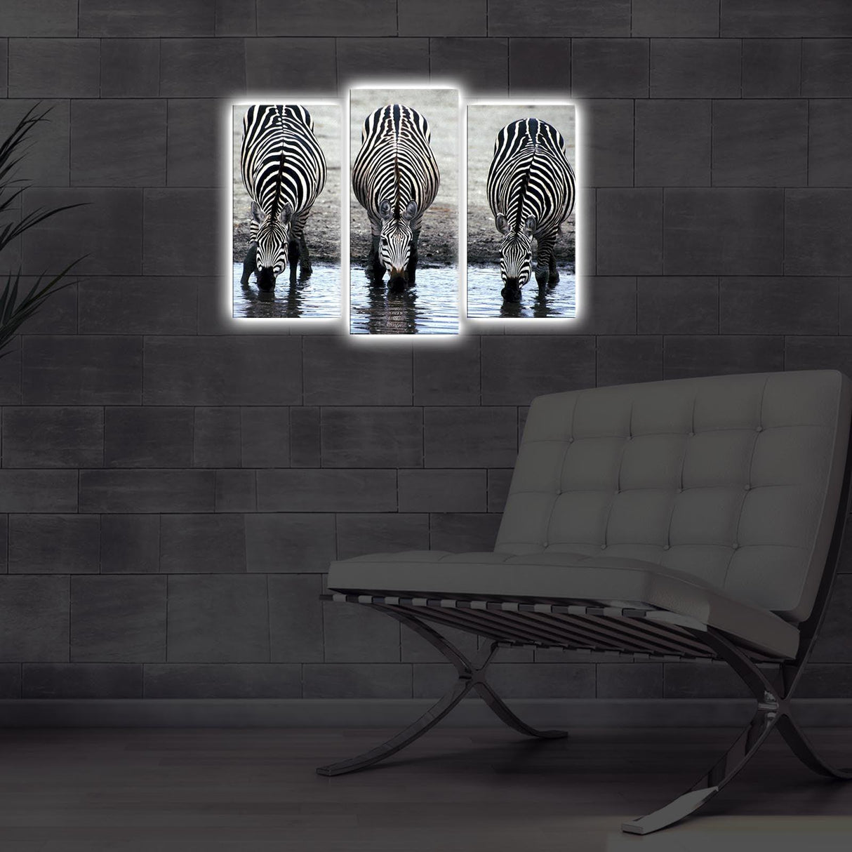 Tablou Canvas cu Led Zebra, Multicolor, 66 x 45 cm