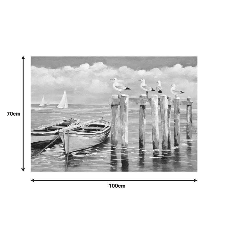 Tablou canvas cu peisaj de port, Multicolor, 100x70 cm