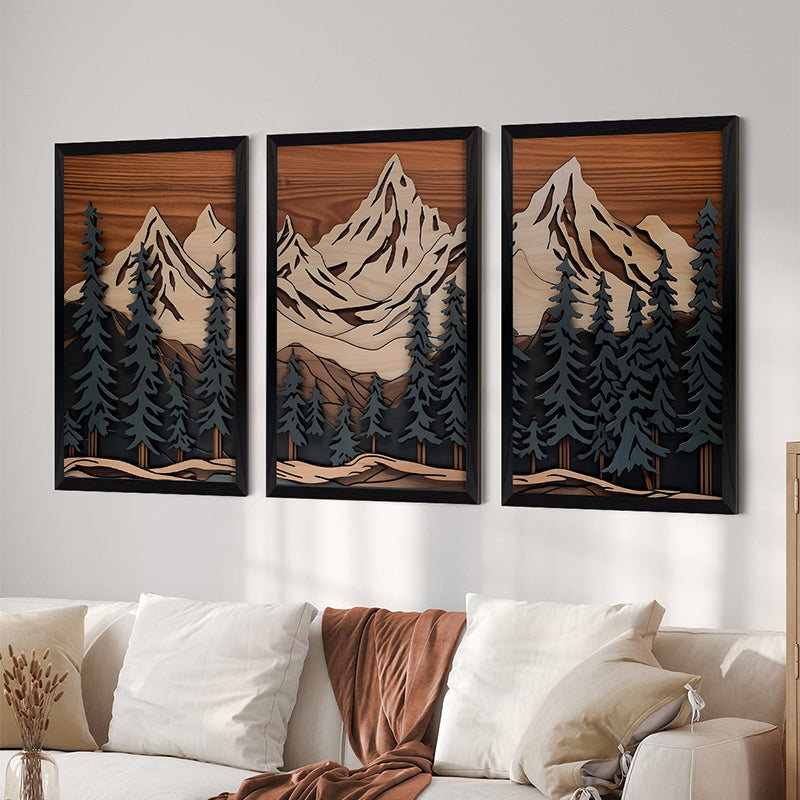 Tablou de canvas Wall art în frame Fortasia triptyque cu digital print, Multicolor, 33x48 cm
