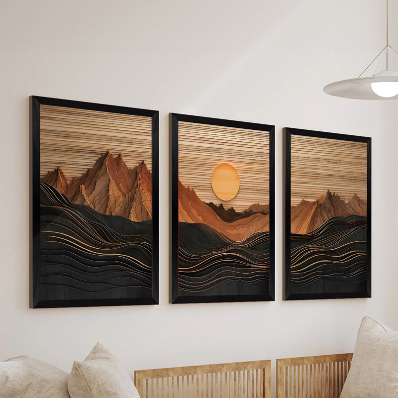 Tablou de canvas Wall art în frame Peaky triptyque cu digital print, Multicolor, 33x48 cm