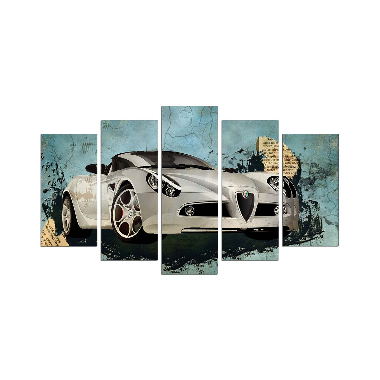 Tablou MDF ( 5 buc ) Alfa Romeo, Multicolor, 60x110 cm