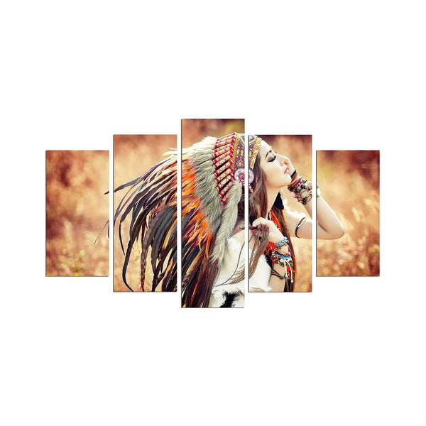Tablou MDF ( 5 buc ) Amerindieni Frumoasa, Multicolor, 60x110 cm