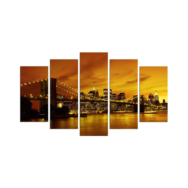 Tablou MDF ( 5 buc ) Brooklyn Bridge, Multicolor, 60x110 cm