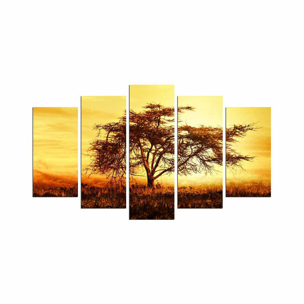 Tablou MDF ( 5 buc ) Copac in Soare, Multicolor, 60x110 cm