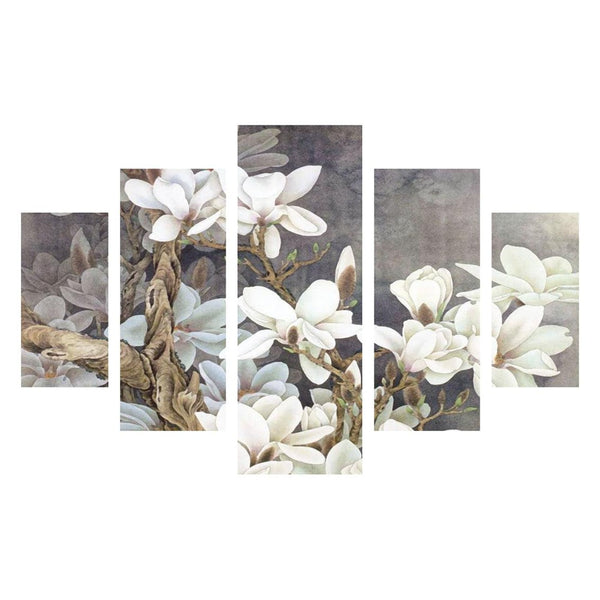 Tablou MDF ( 5 buc ) Flori Albe Natura, Multicolor, 56x92 cm