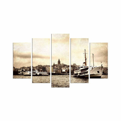 Tablou MDF ( 5 buc ) istanbul Galata, Multicolor, 60x110 cm