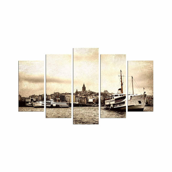 Tablou MDF ( 5 buc ) istanbul Galata, Multicolor, 60x110 cm