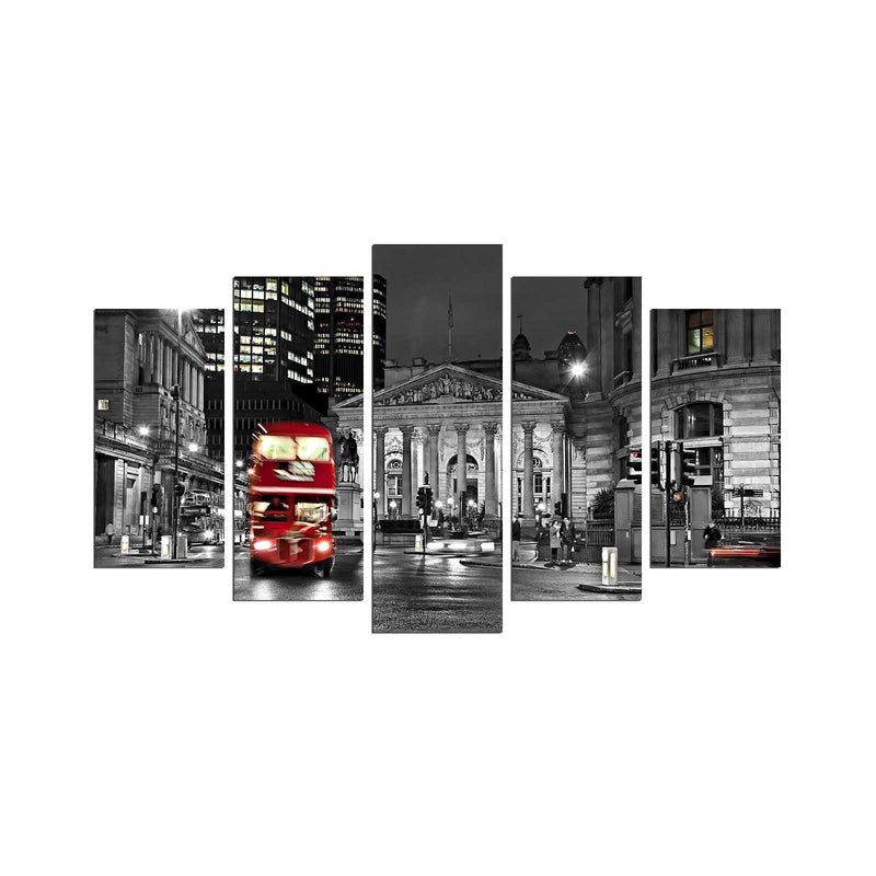 Tablou MDF ( 5 buc ) London Autobuz Rosu, Multicolor, 60x110 cm