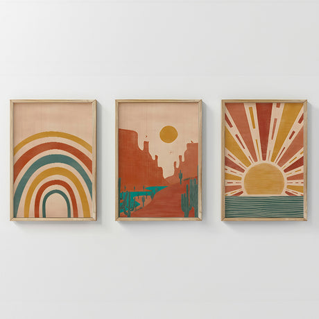 Tablou triptic Jecko, Multicolor, 33x48 cm