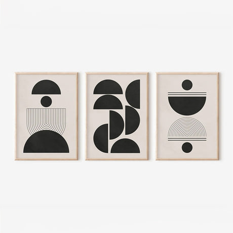 Tablou triptic Sanxia, Cadran, Negru, 33x48 cm