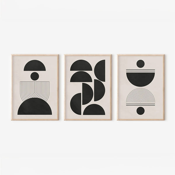 Tablou triptic Sanxia, Cadran, Negru, 33x48 cm