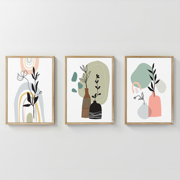 Tablou triptic, Thalyn, Cadru din lemn, Multicolor, 33x48 cm
