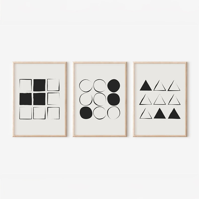 Tablouri triptic Ellene, Lemn și Pânză, Negru, 33x48 cm