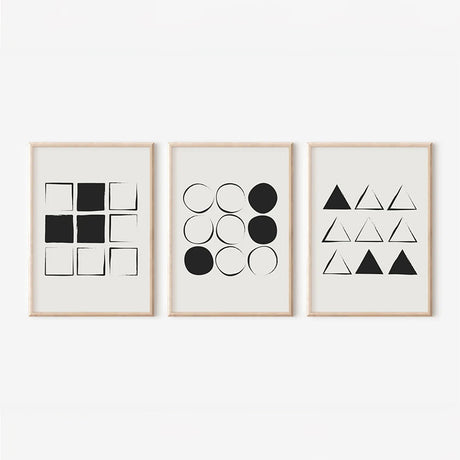 Tablouri triptic Ellene, Lemn și Pânză, Negru, 33x48 cm